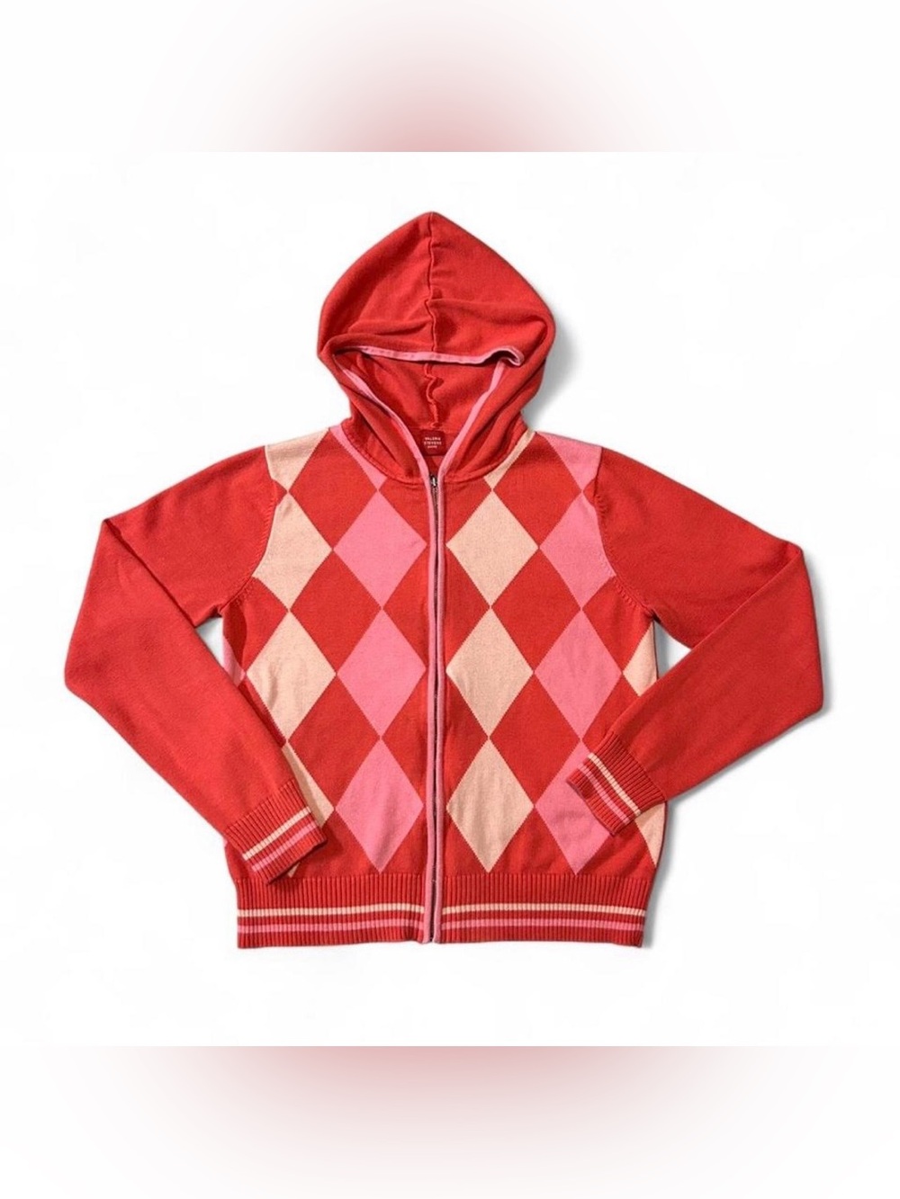Pink & Orange Argyle Zip-Up Hoodie Jacket preppy Golfcore